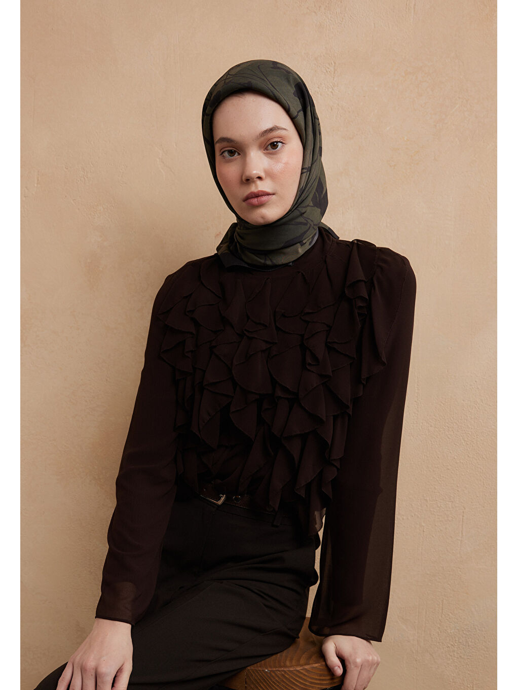 Dark Forest Desen Pamuk İpek Eşarp Derin Yeşil-3