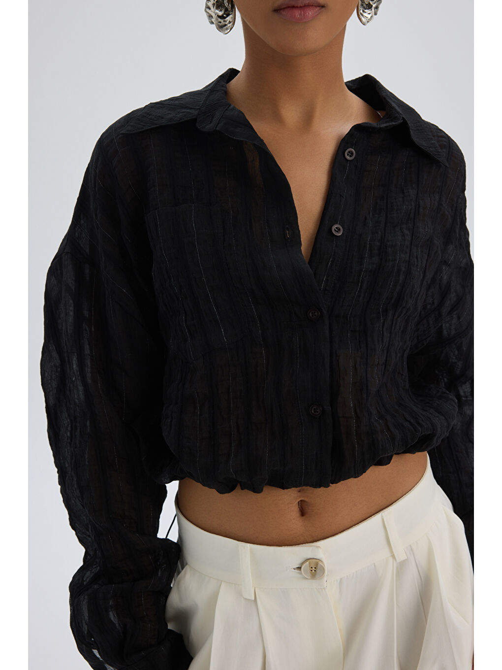 Claps İnce Siyah Kısa Gömlek-6