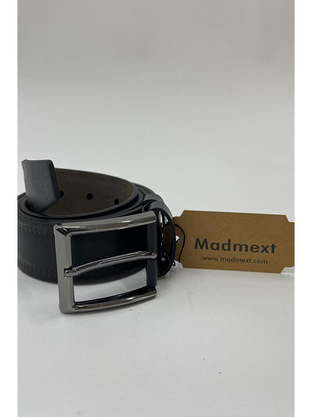 Siyah Suni Deri Çift Dikişli Düz Erkek Kemer 7221-2