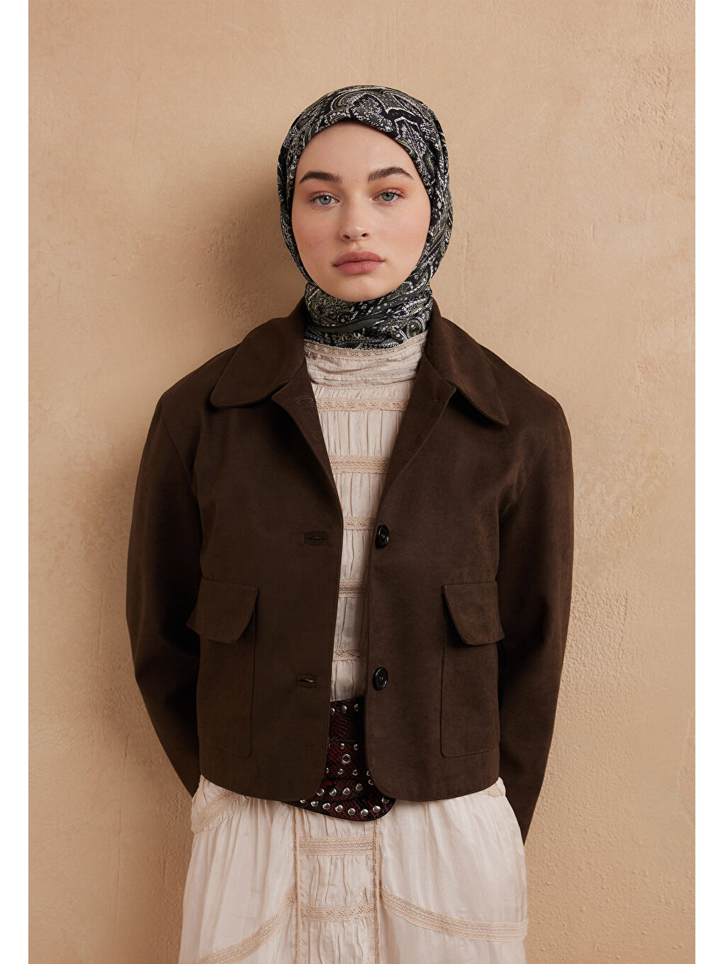 Helene Desen Pamuk İpek Eşarp Orman Yeşili-3