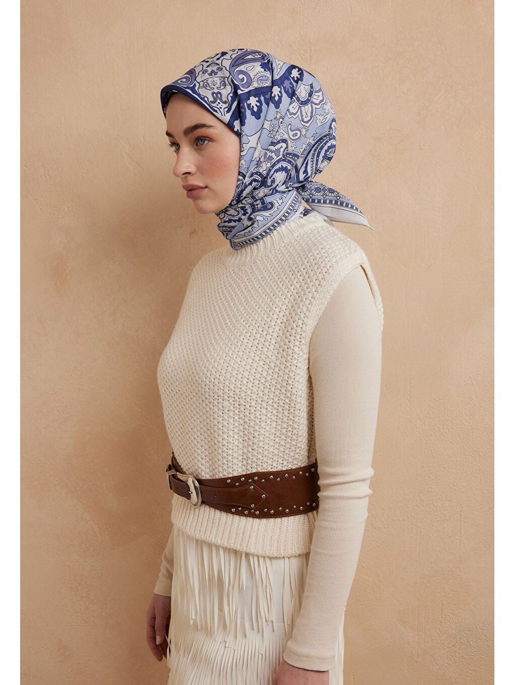 Lena Desen Pamuk İpek Eşarp Lacivert-2