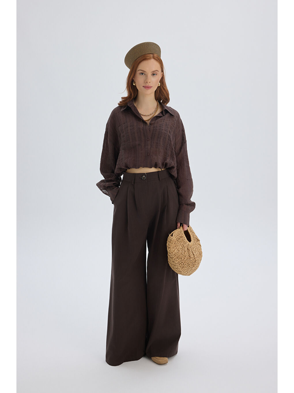 Kahverengi Claps İnce Kahve Kısa Gömlek-1