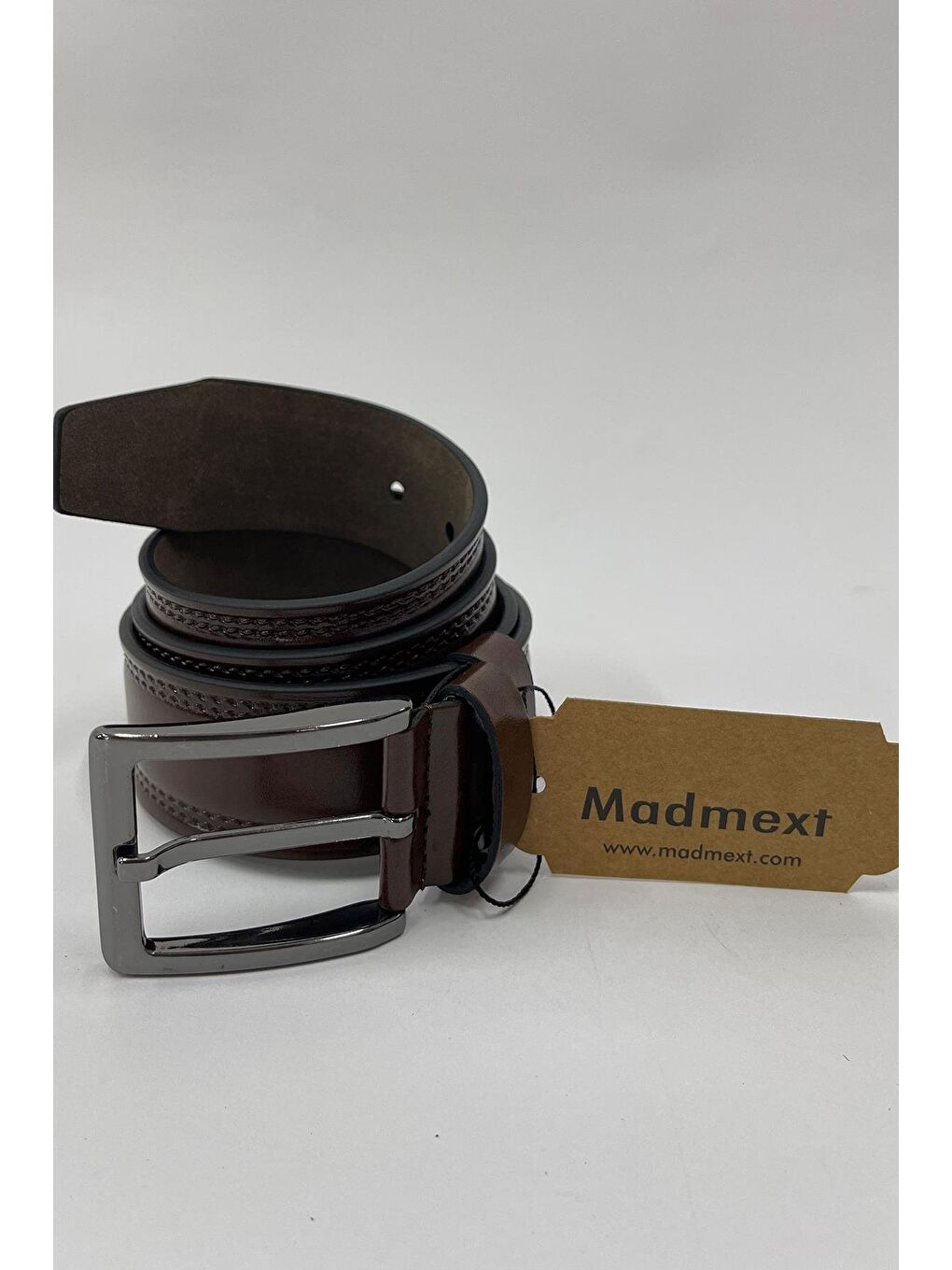 Kahverengi Suni Deri Çift Dikişli Düz Erkek Kemer 7221-2