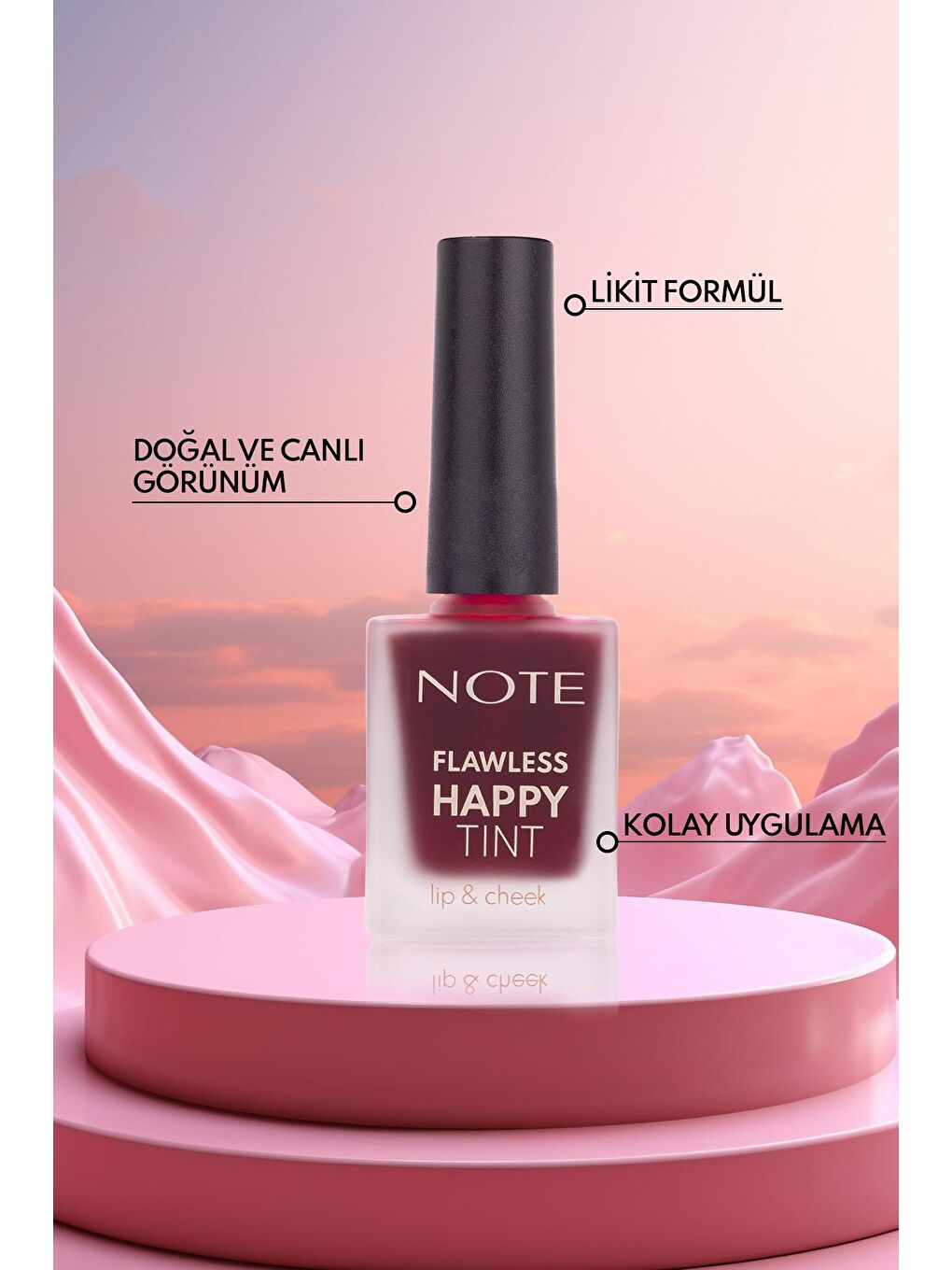 Note Cosmetique Mor Note Flawless Happy Tint Lip & Cheek 02 Wild Cherry Dudak ve Yanak Renklendirici Likit Allık - Mor - 2