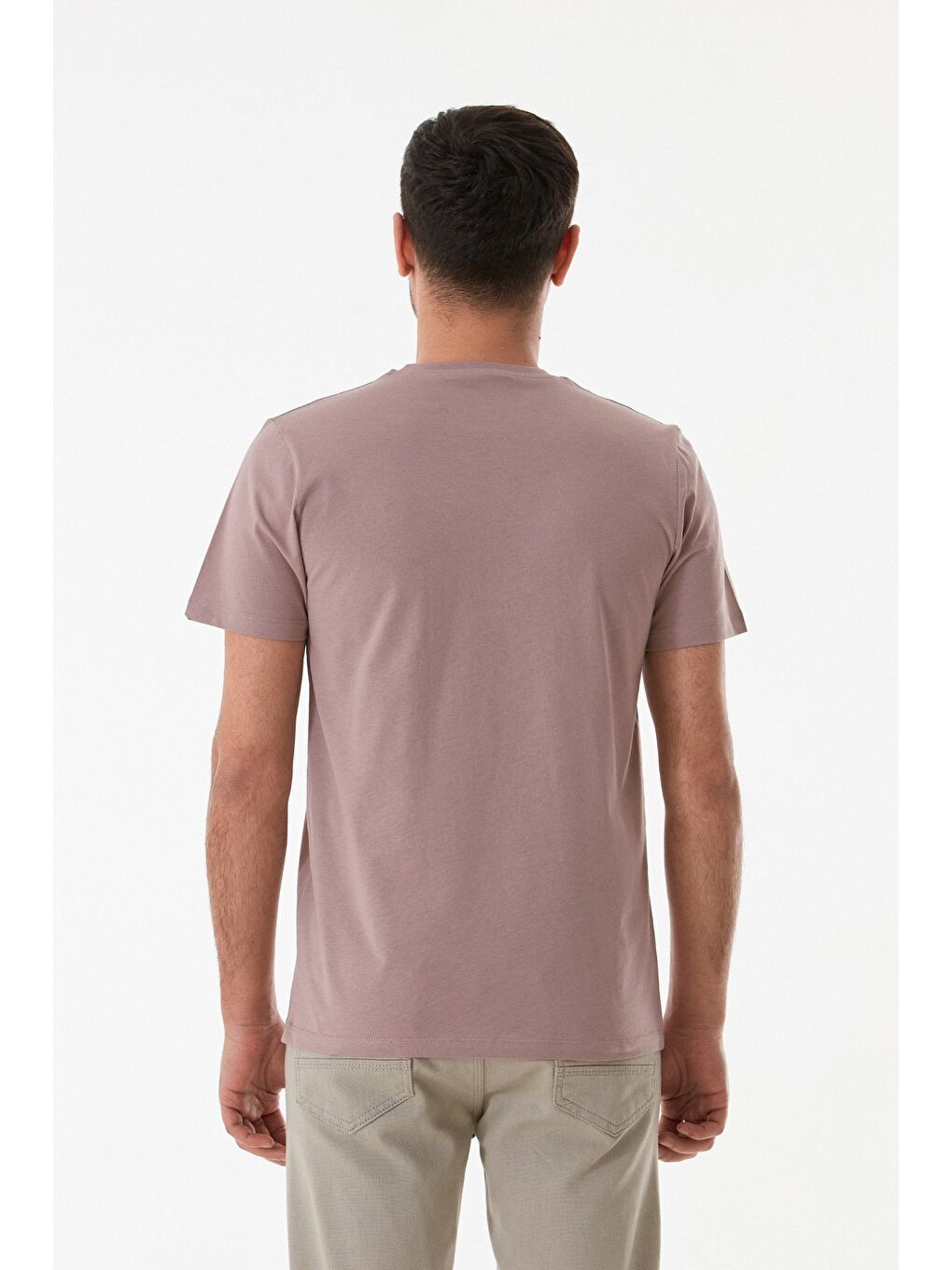 Pembe Kabartma Baskılı Bisiklet Yaka Tişört-1