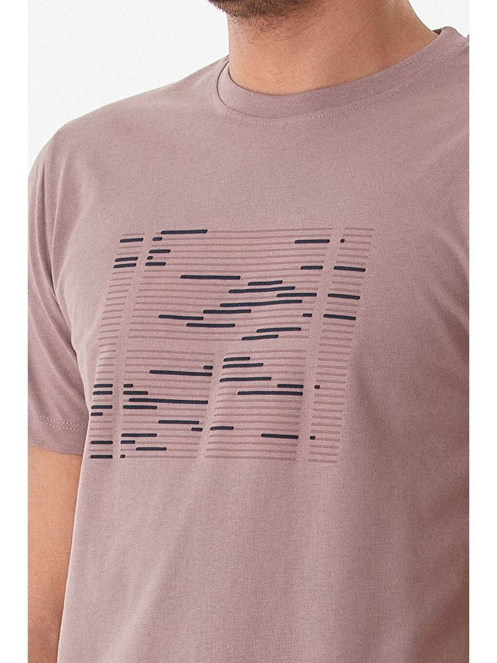 Pembe Kabartma Baskılı Bisiklet Yaka Tişört-4