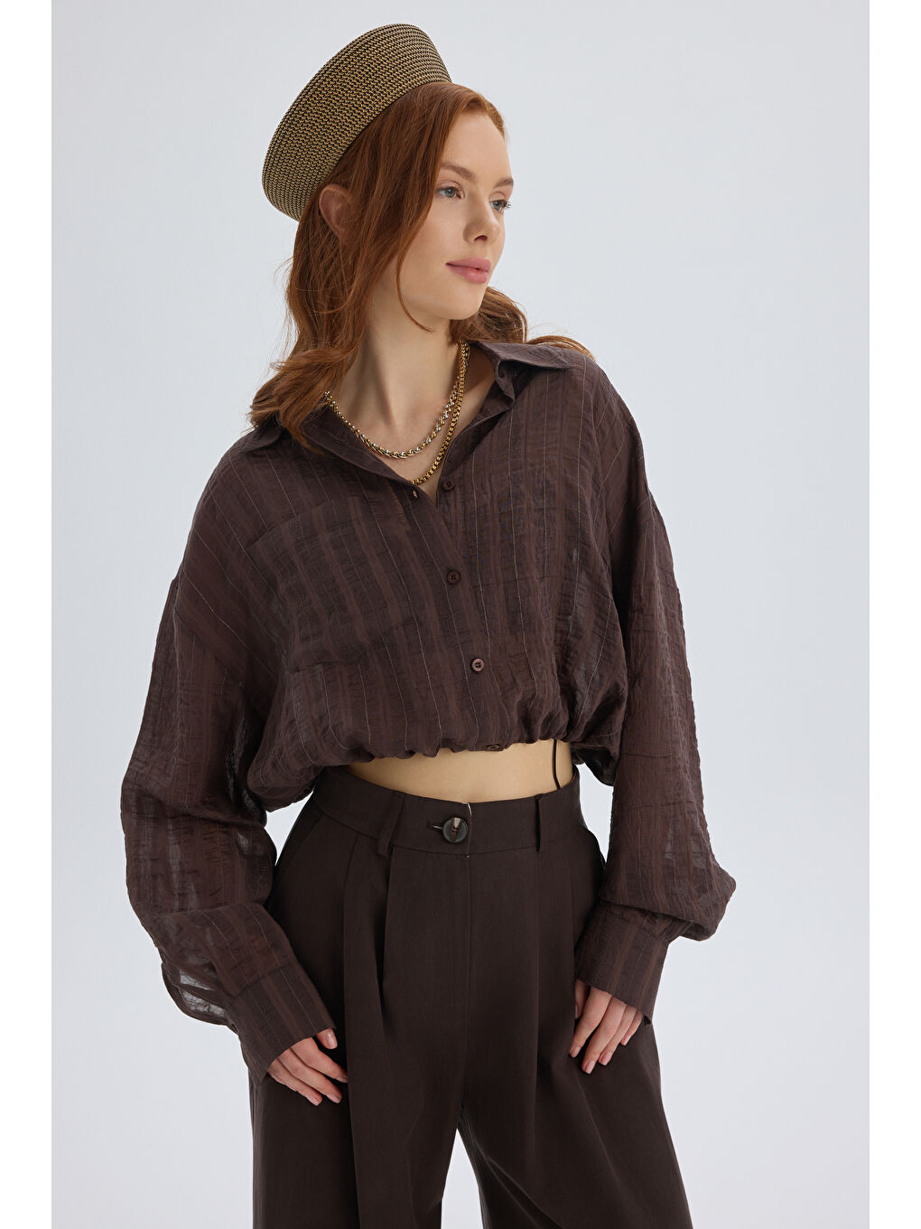 Kahverengi Claps İnce Kahve Kısa Gömlek-2