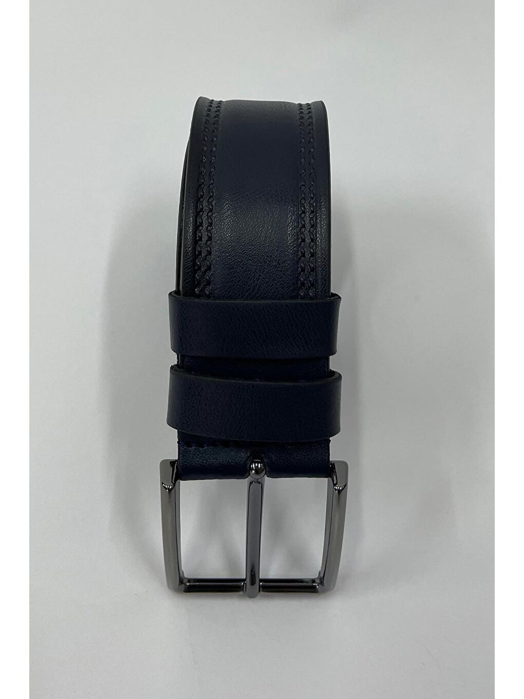 Lacivert Suni Deri Çift Dikişli Düz Erkek Kemer 7221