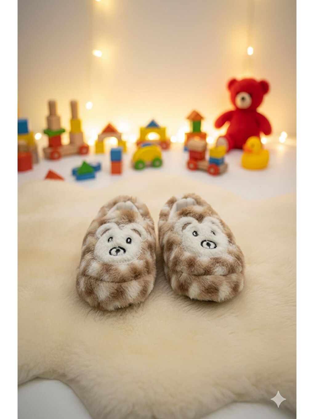 Kahverengi Dama Desenli Kaydırmaz Taban Kreş Ev Okul Ayakkabısı Bebek Çocuk Panduf Ev Botu-1