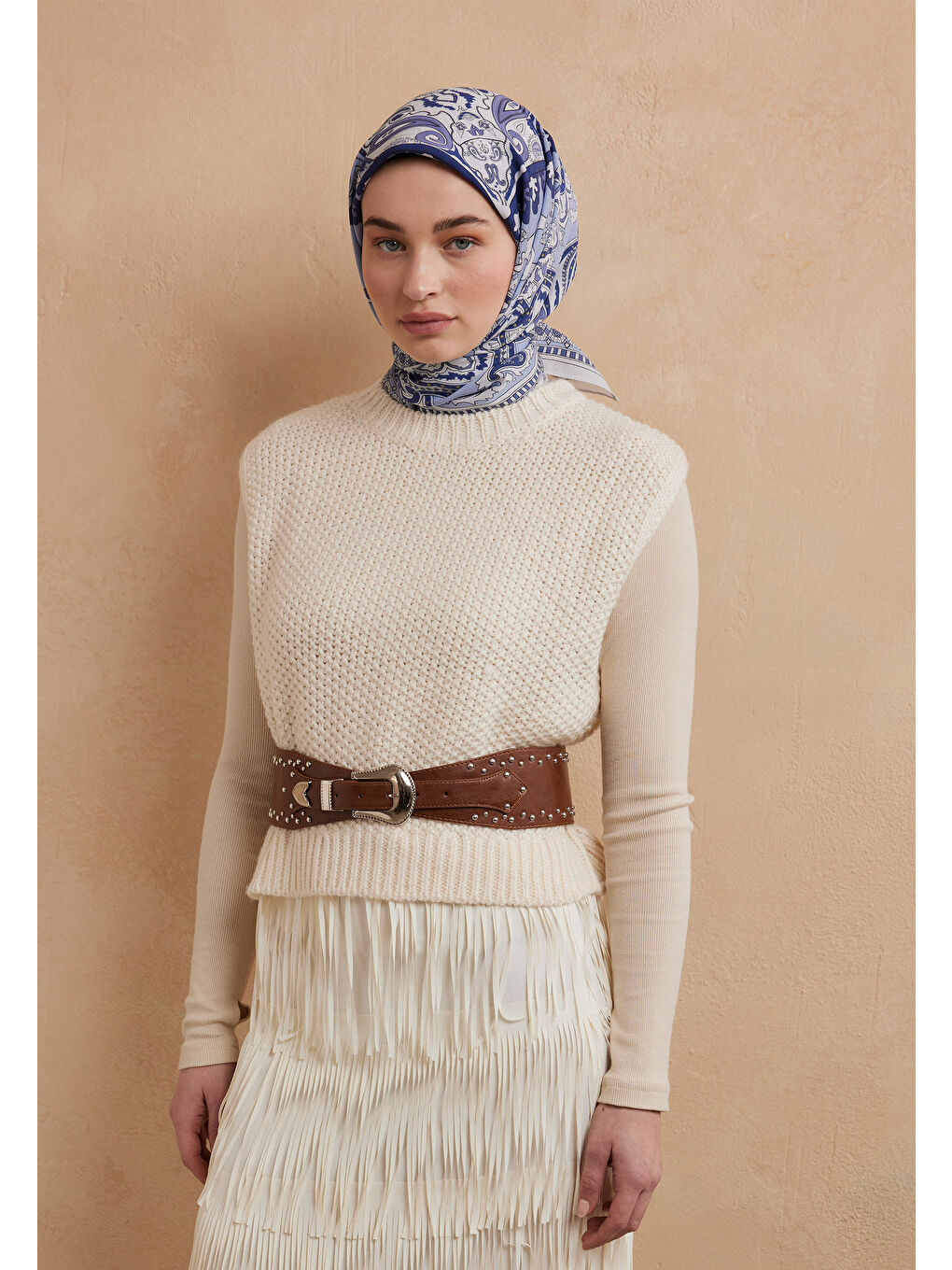 Lena Desen Pamuk İpek Eşarp Lacivert-3