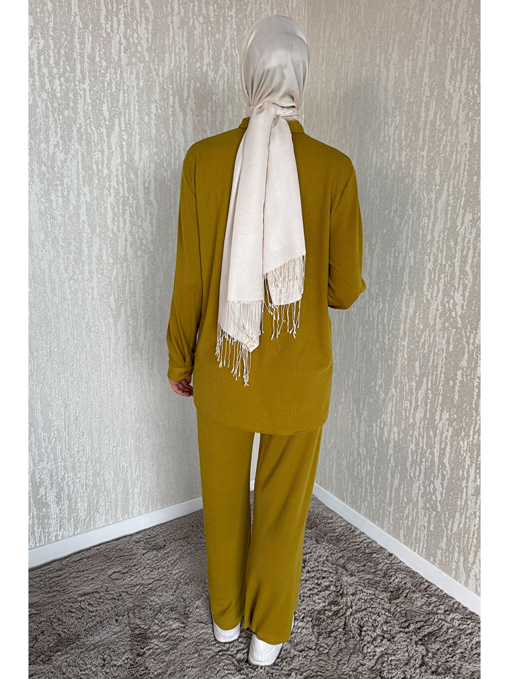 Yeşil Fitilli Gömlek Pantolon Tesettür İkili Takım-7