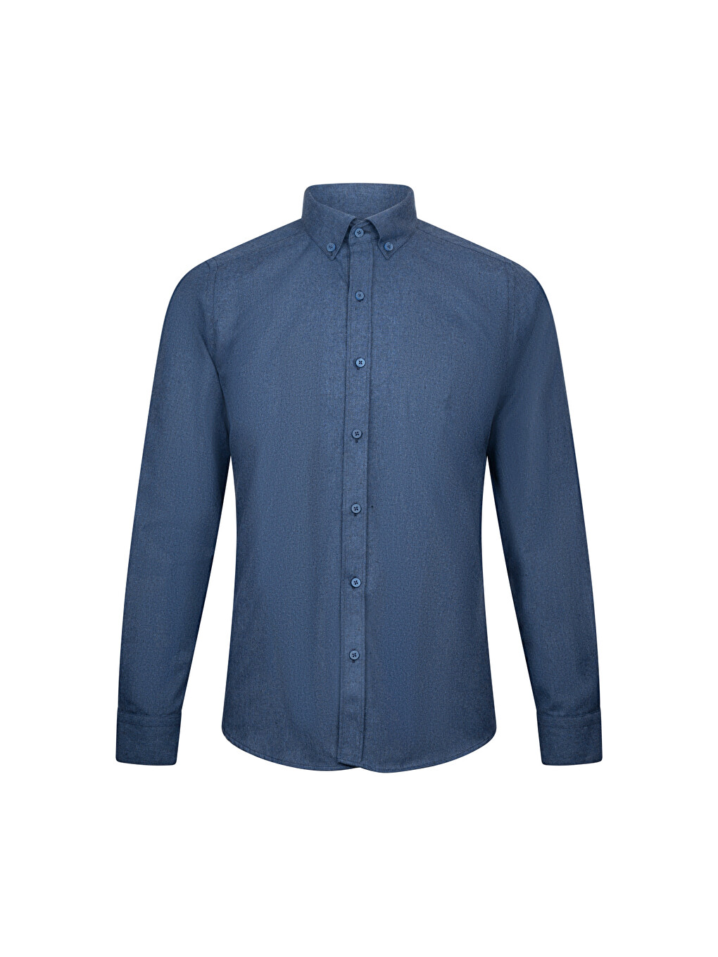 Lacivert Slim Fit Düğmeli Yaka Pamuklu Uzun Kollu Gömlek