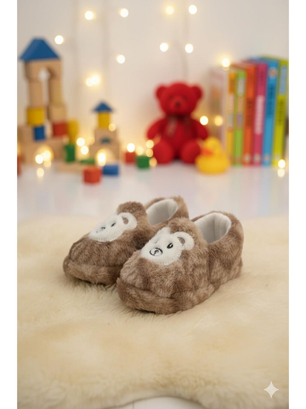 Kahverengi Dama Desenli Kaydırmaz Taban Kreş Ev Okul Ayakkabısı Bebek Çocuk Panduf Ev Botu