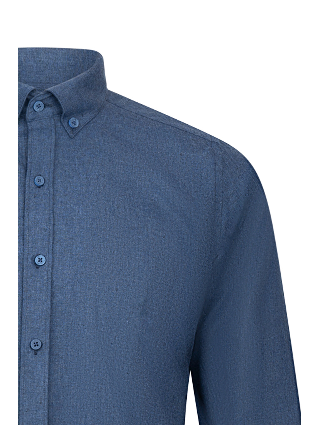 Lacivert Slim Fit Düğmeli Yaka Pamuklu Uzun Kollu Gömlek-2