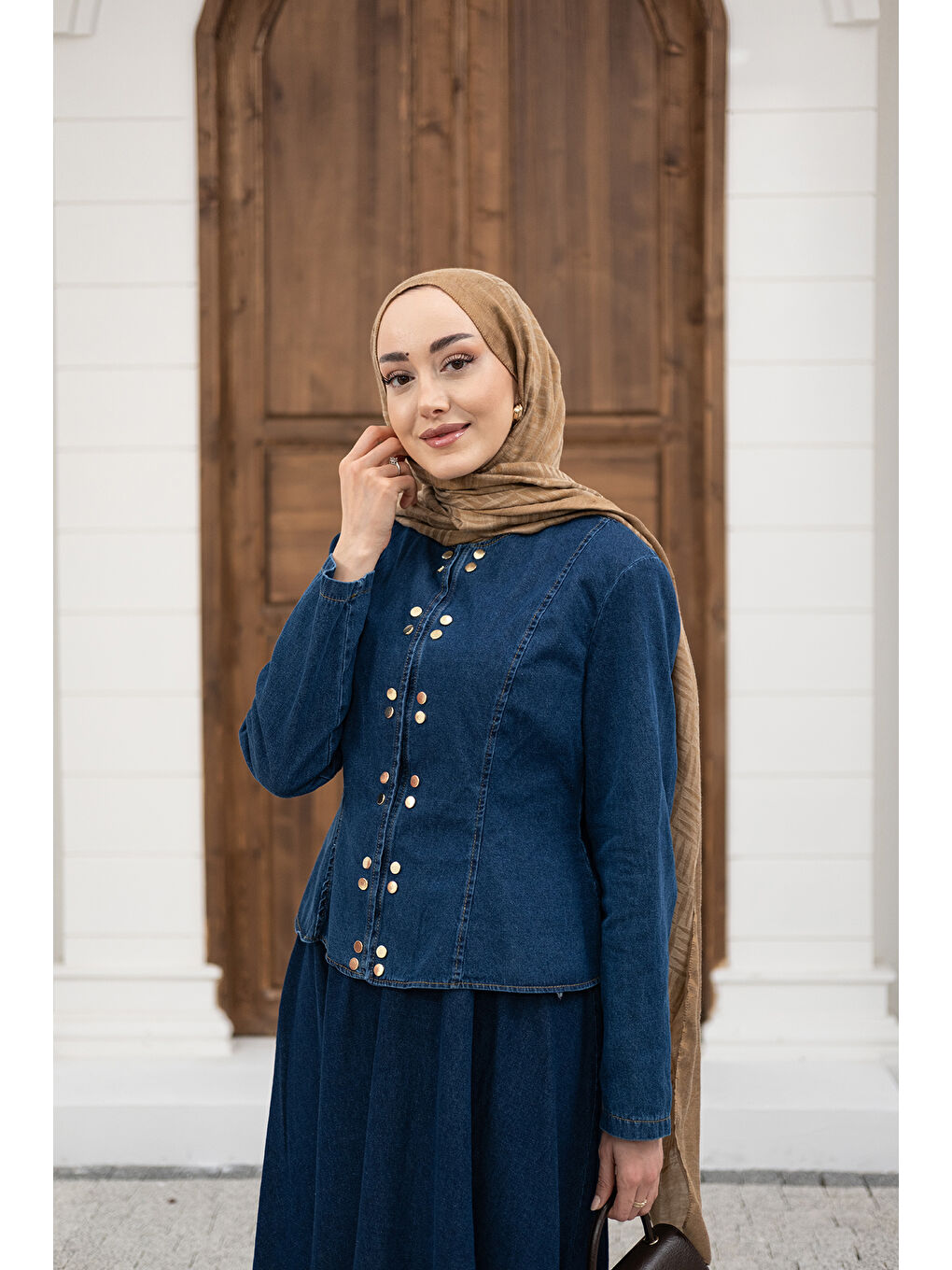 Kadın Çıtçıtlı Bisiklet Yaka Etekli Jean Takım Lacivert-1