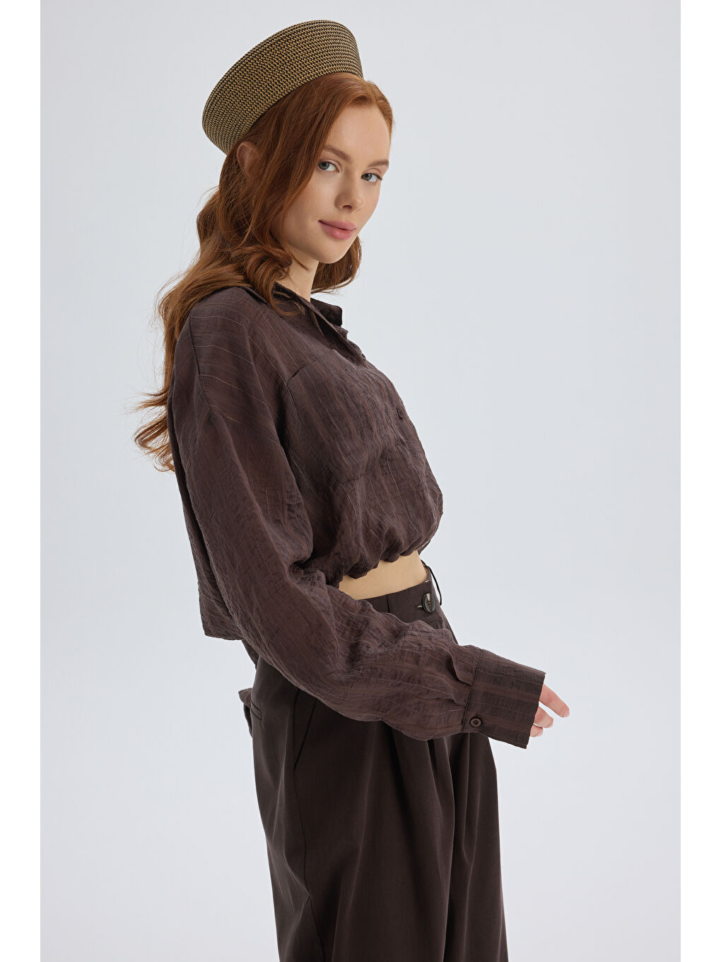 Kahverengi Claps İnce Kahve Kısa Gömlek-3