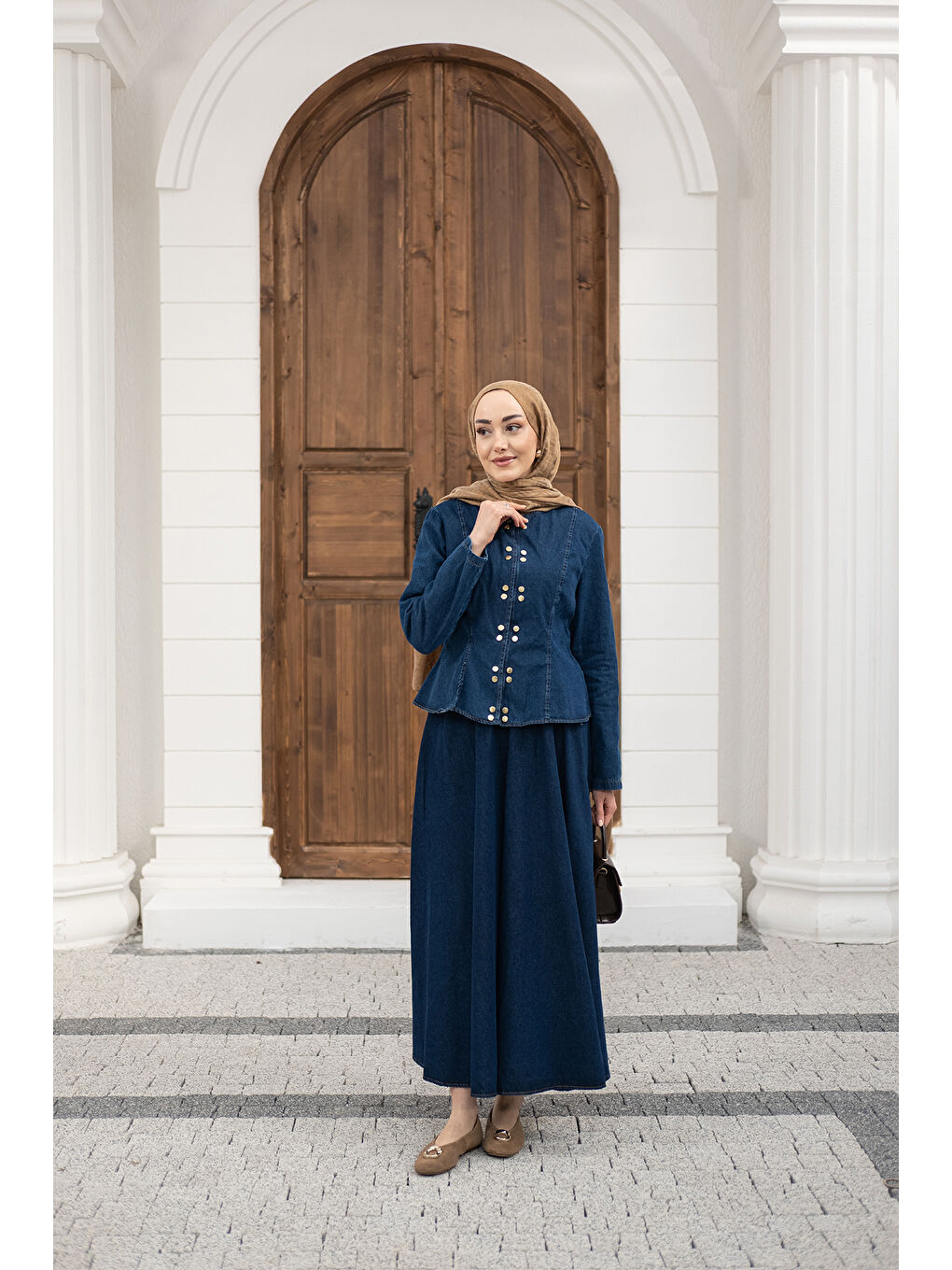 Kadın Çıtçıtlı Bisiklet Yaka Etekli Jean Takım Lacivert-2