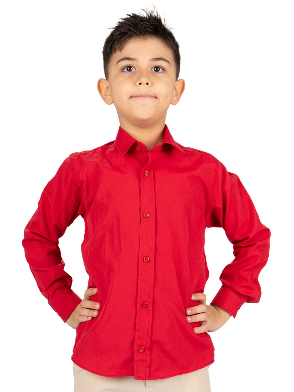 Kırmızı Düz Renk Erkek Çocuk Gömlek MNK0575