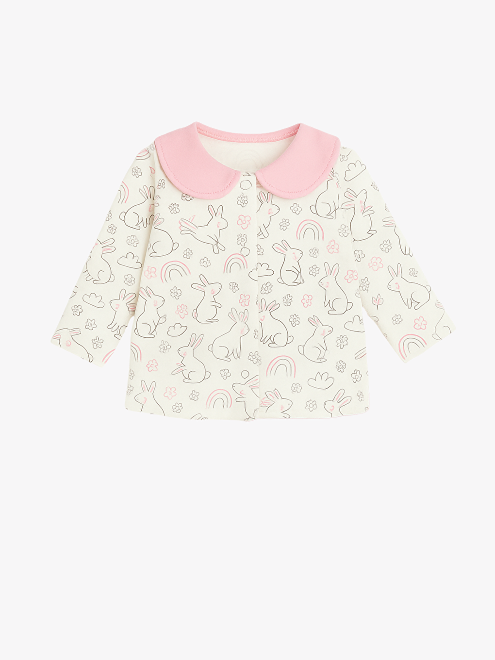 Ekru Bebe Yaka Uzun Kollu Baskılı Kız Bebek Takım-1