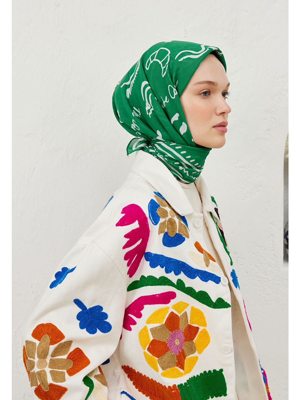 Summer Vibes Desen Pamuk Vual Eşarp Yeşil-2