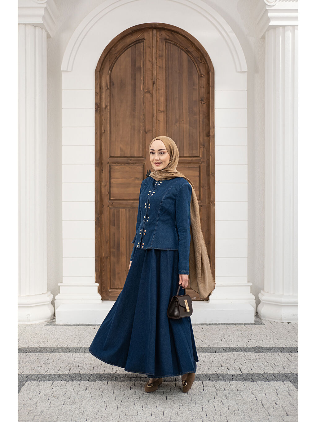 Kadın Çıtçıtlı Bisiklet Yaka Etekli Jean Takım Lacivert-3