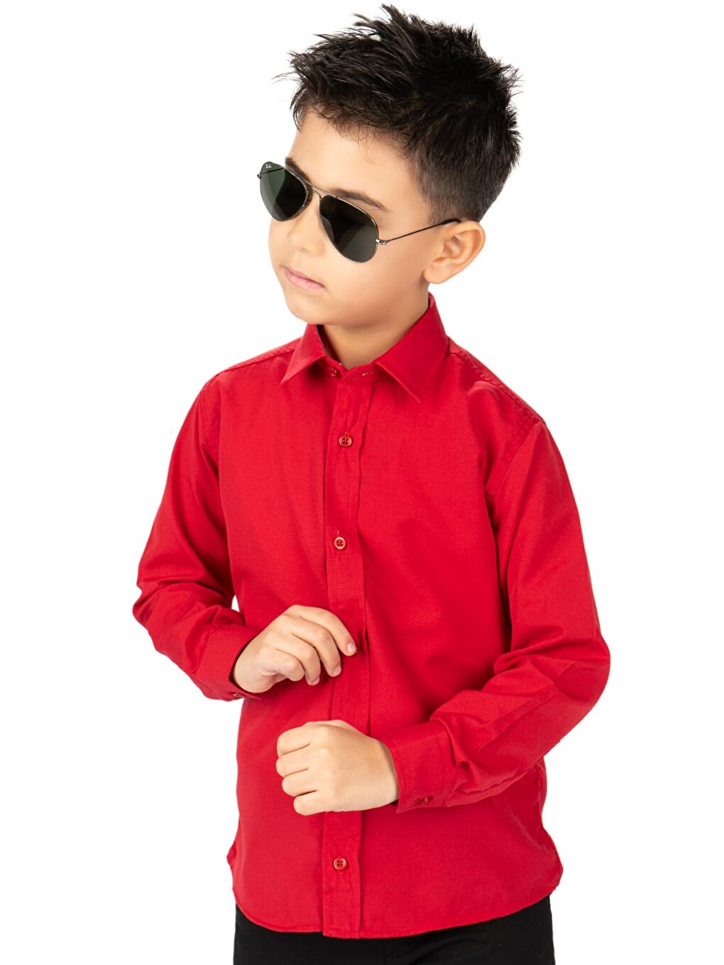 Kırmızı Düz Renk Erkek Çocuk Gömlek MNK0575-2