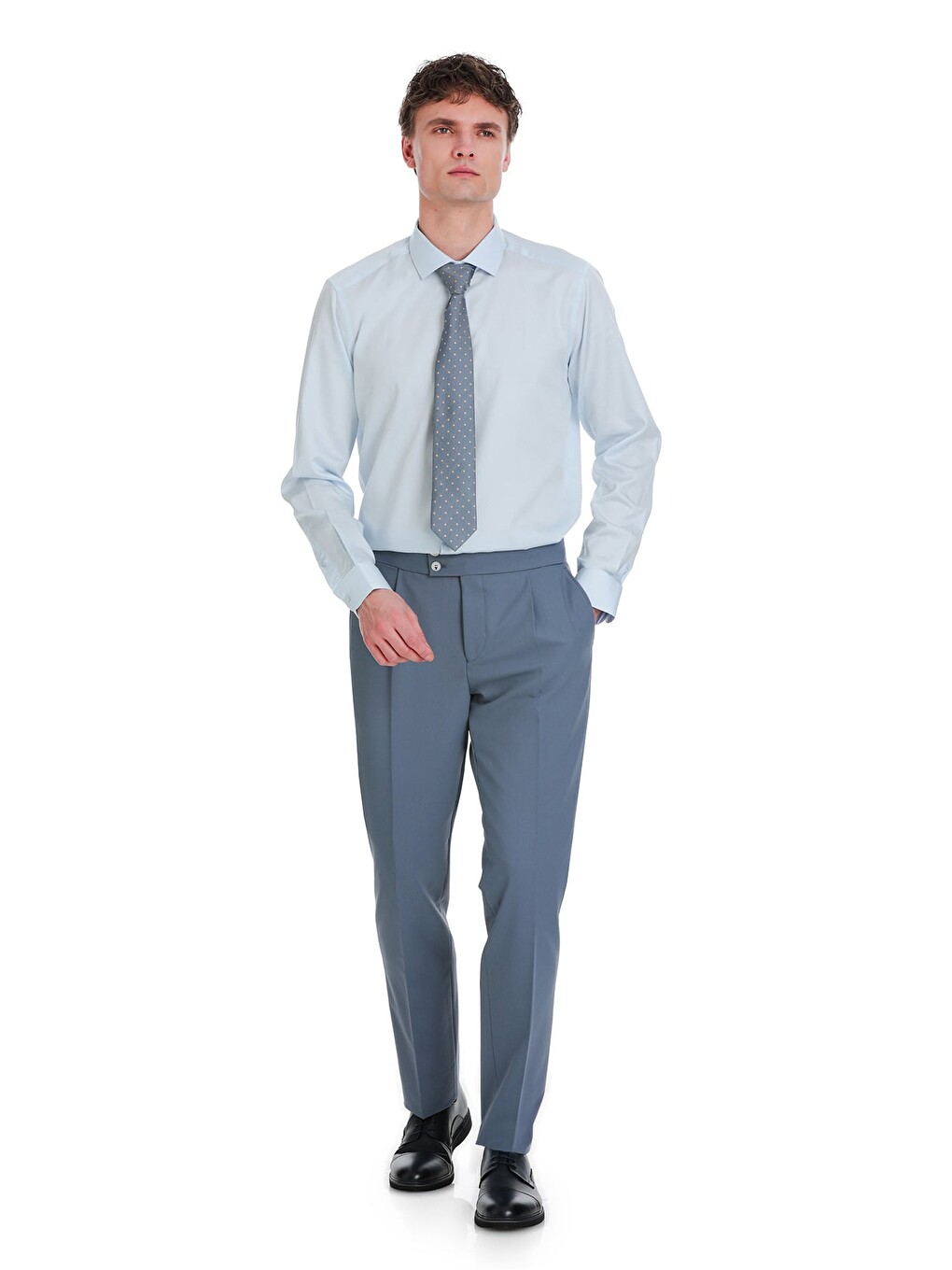 Mavi Slim Fit 100% Pamuk Açık İtalyan Yaka Uzun Kollu Saten Gömlek-1