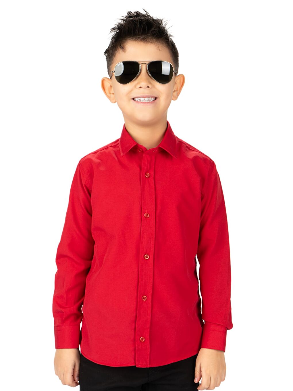 Kırmızı Düz Renk Erkek Çocuk Gömlek MNK0575-3
