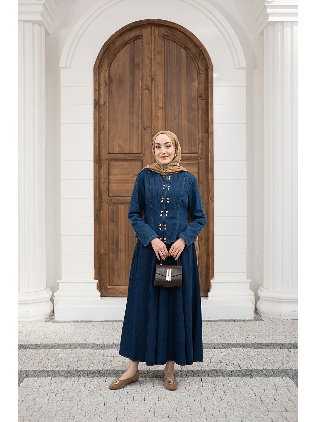 Kadın Çıtçıtlı Bisiklet Yaka Etekli Jean Takım Lacivert-4