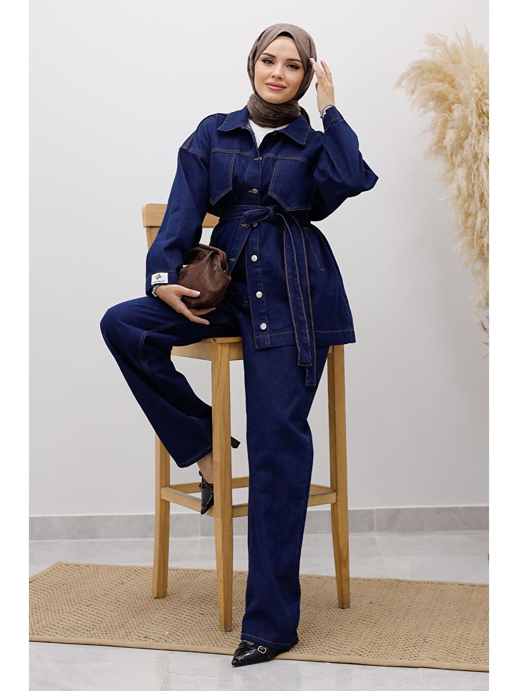 Kemerli Denim Takım TSD250231 Koyu Mavi