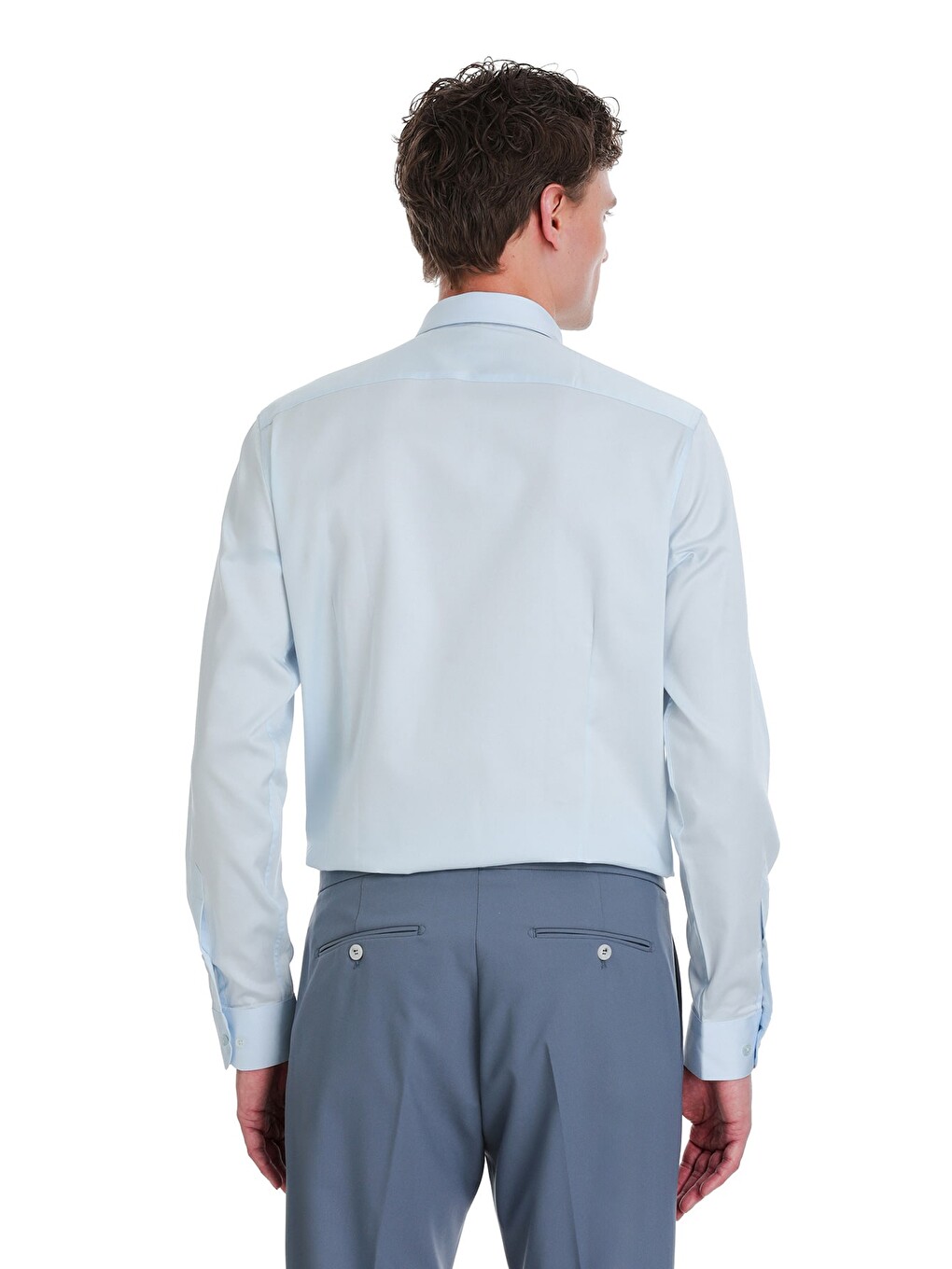 Mavi Slim Fit 100% Pamuk Açık İtalyan Yaka Uzun Kollu Saten Gömlek-4
