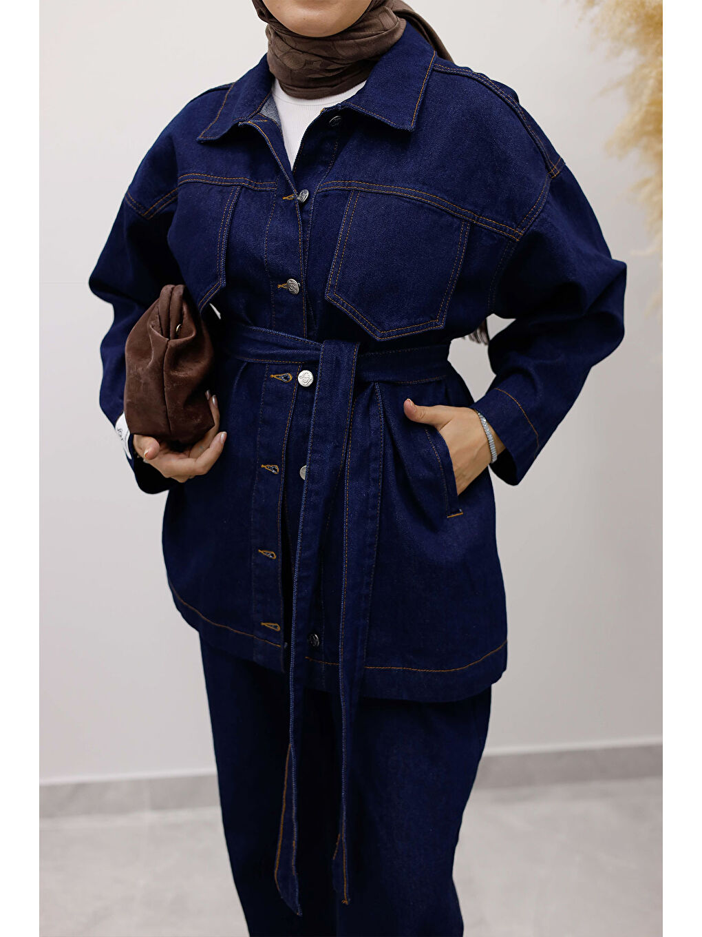 Kemerli Denim Takım TSD250231 Koyu Mavi-1