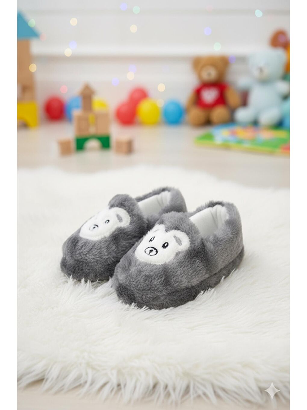 Gri Dama Desenli Kaydırmaz Taban Kreş Ev Okul Ayakkabısı Bebek Çocuk Panduf Ev Botu-1