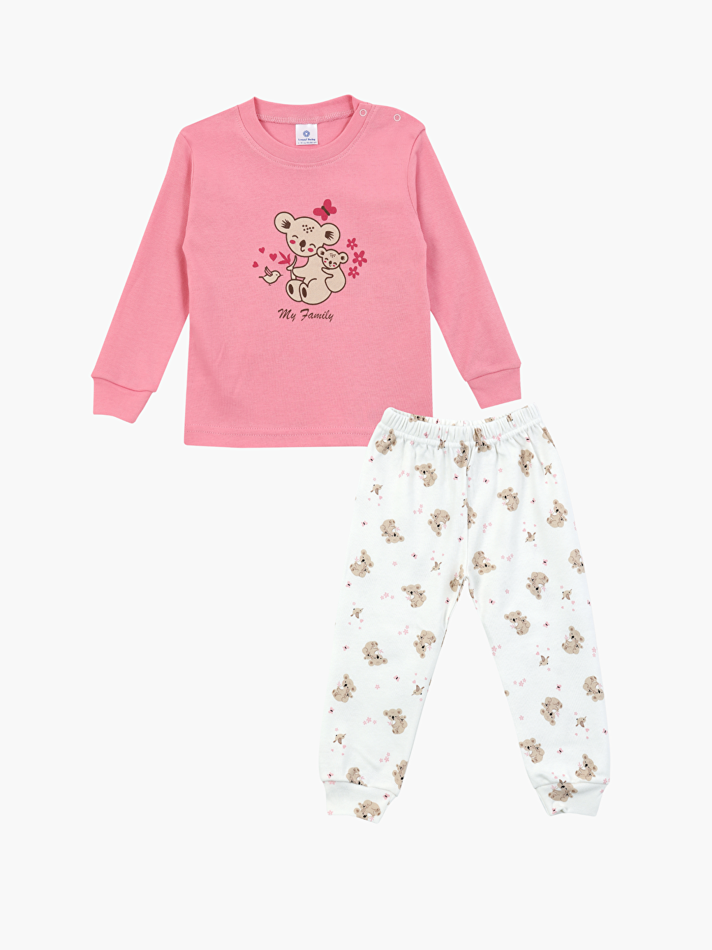 Pembe Bisiklet Yaka Uzun Kollu Kız Bebek Pijama Takımı