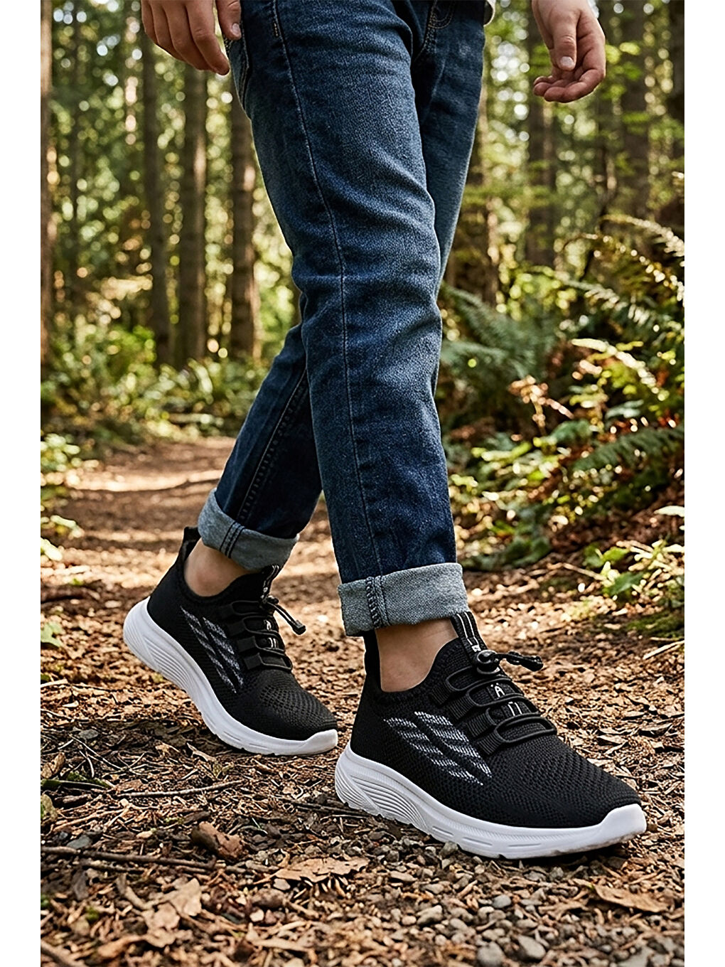 Siyah Dunca Fileli Faylon Taban Erkek Çocuk Spor Ayakkabı-2