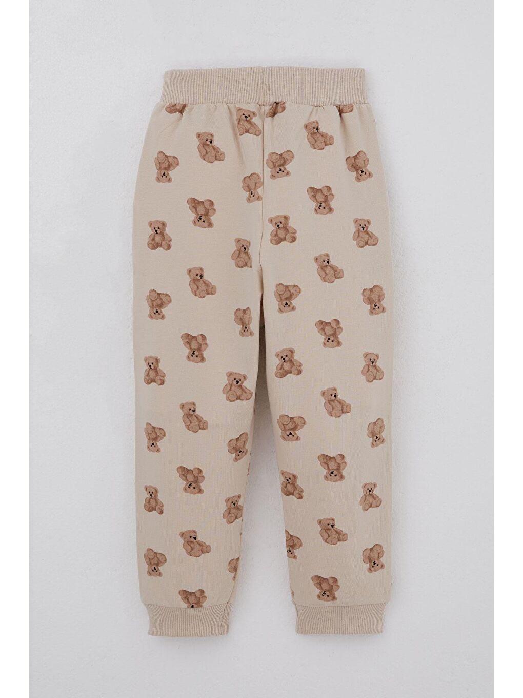 Erkek Bebek Eşofman Takımı Sevimli Ayıcık Desenli Pantolonu Düğme Aksesuarlı Bej (9 Ay-3 Yaş)-4