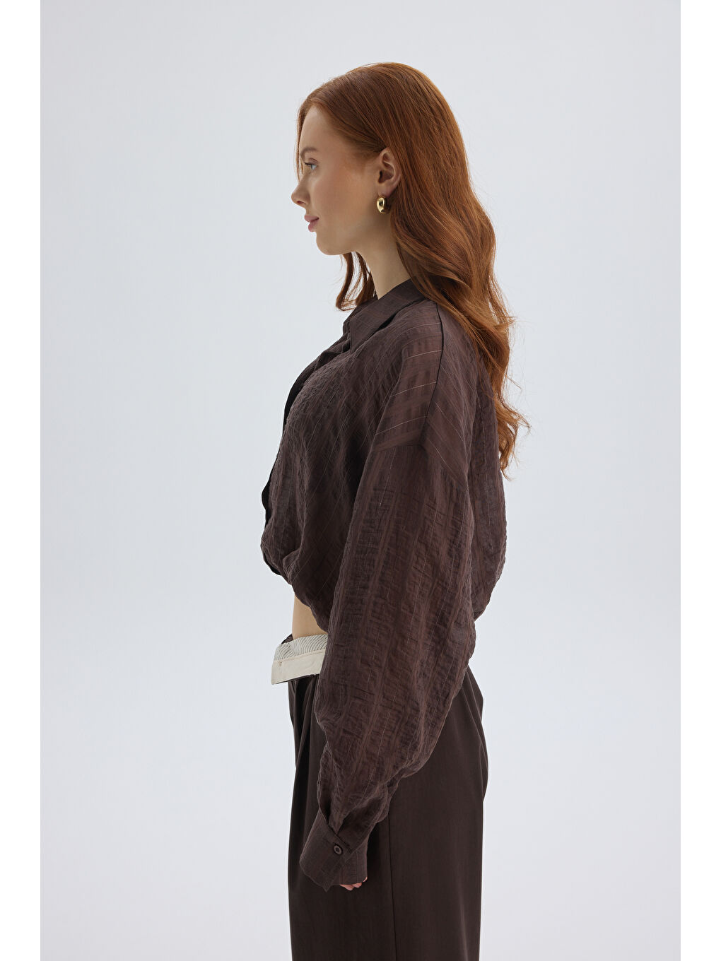 Kahverengi Claps İnce Kahve Kısa Gömlek-6