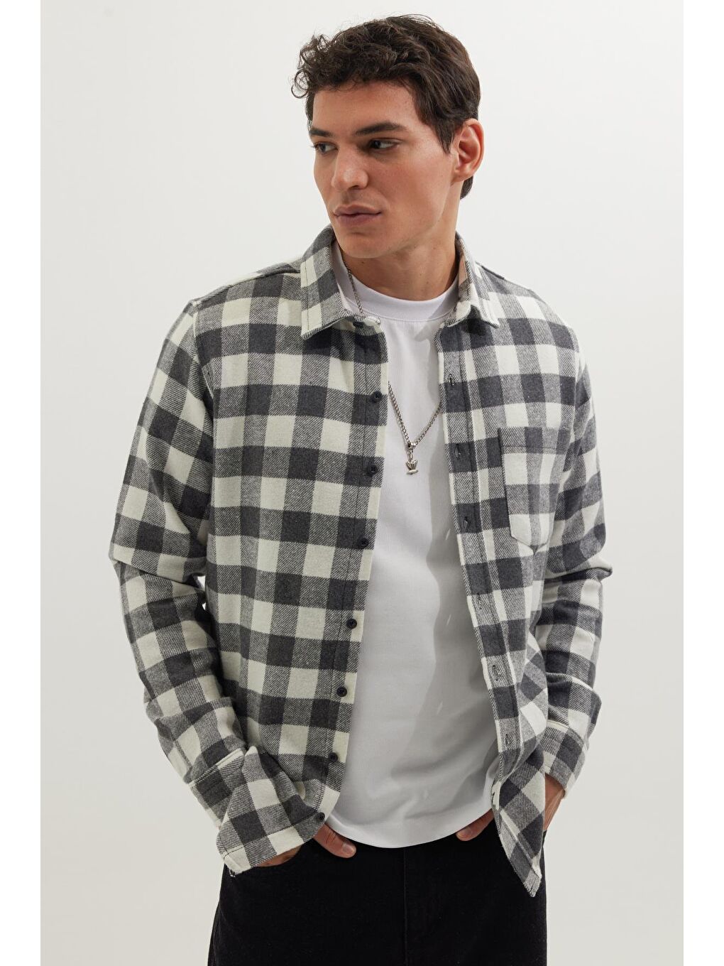 Karışık Erkek Slim Fit Dar Kesim Uzun Kollu Cepli Kareli Dama Desenli Kışlık Oduncu Gömlek