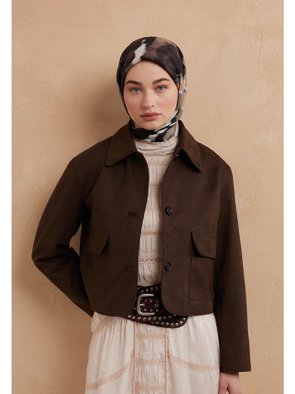 Tıe Dye Desen Pamuk İpek Eşarp Siyah-1