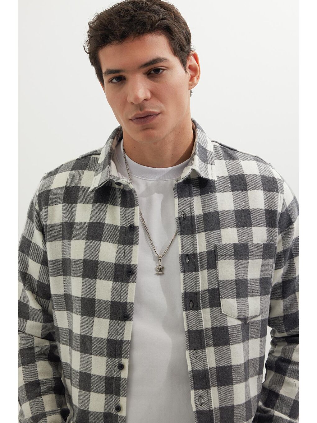 Karışık Erkek Slim Fit Dar Kesim Uzun Kollu Cepli Kareli Dama Desenli Kışlık Oduncu Gömlek-1