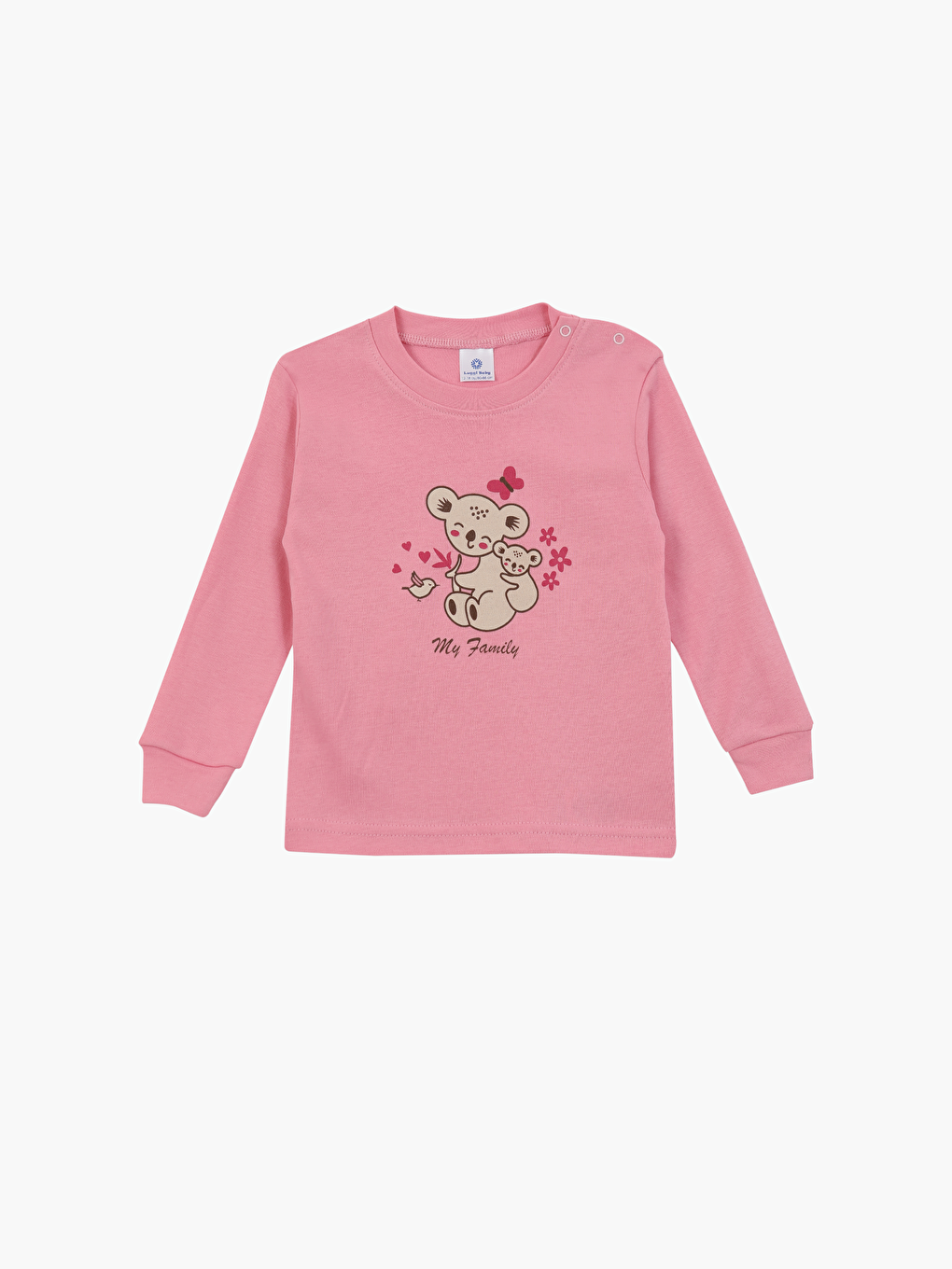 Pembe Bisiklet Yaka Uzun Kollu Kız Bebek Pijama Takımı-1
