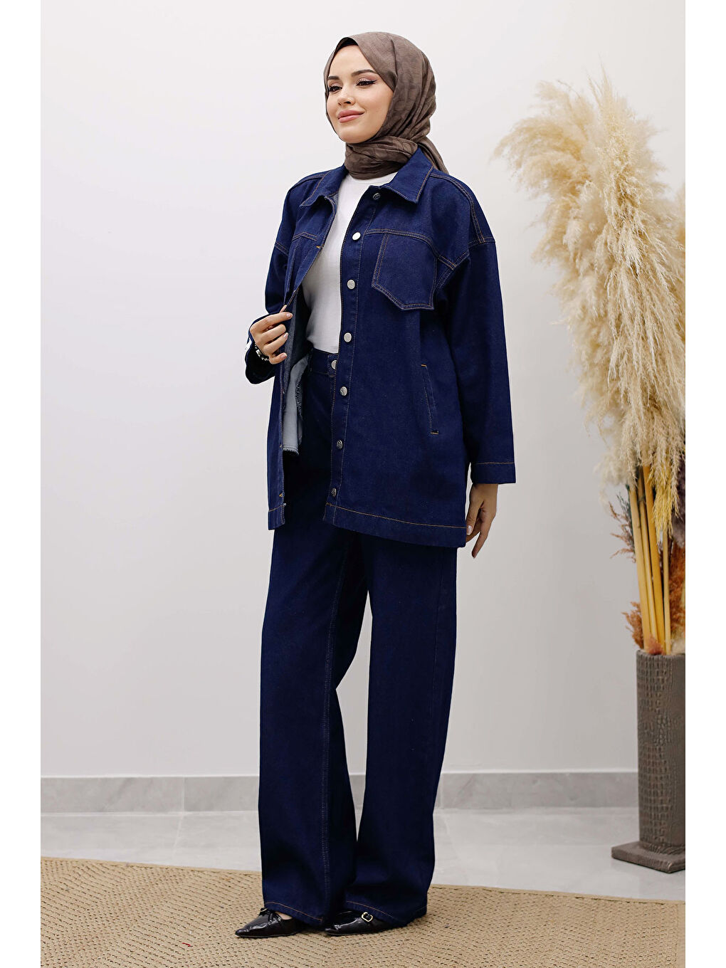 Kemerli Denim Takım TSD250231 Koyu Mavi-3