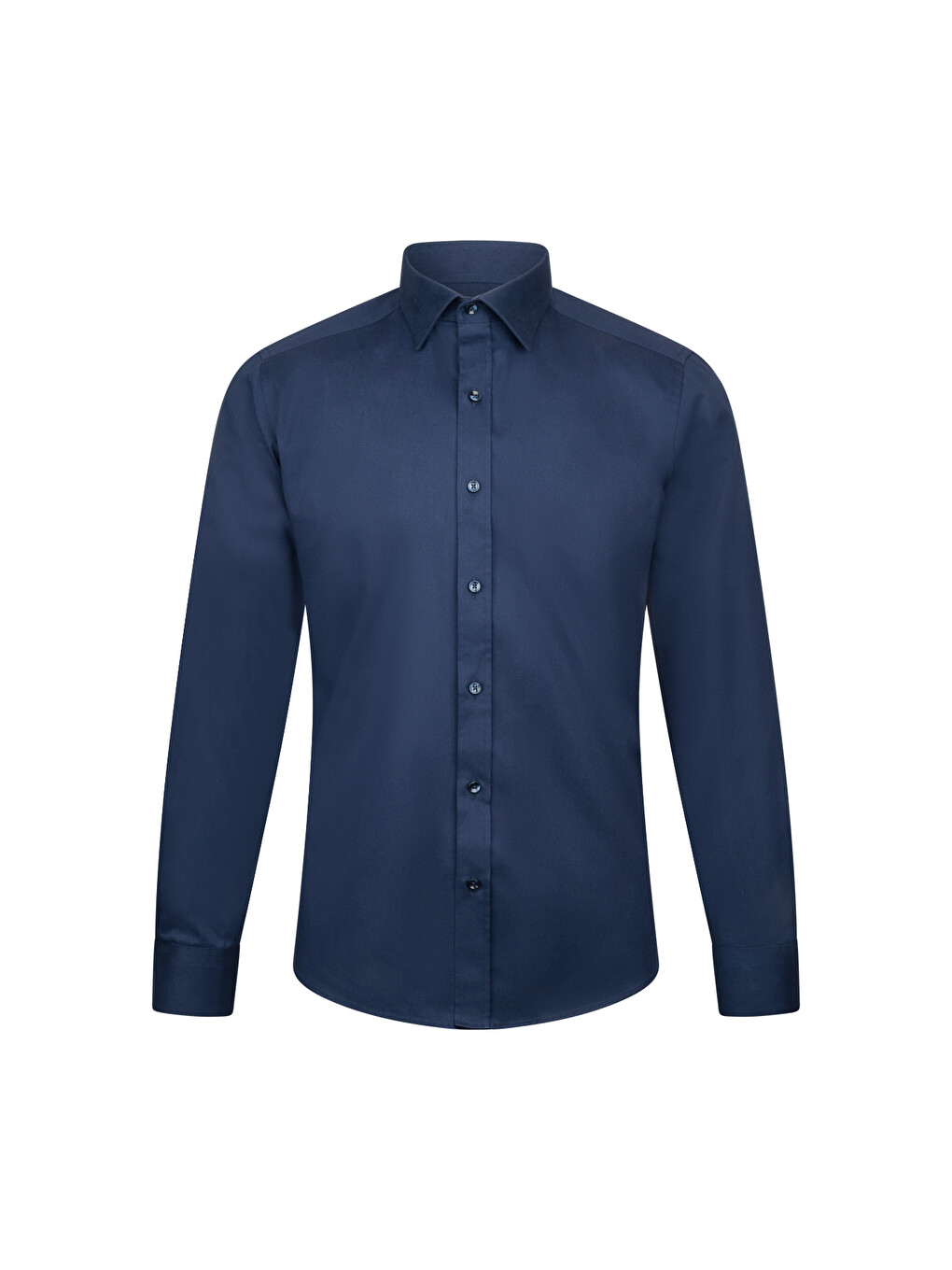 Lacivert Slim Fit Slim Yaka 100% Pamuk Uzun Kollu Flanel Gömlek