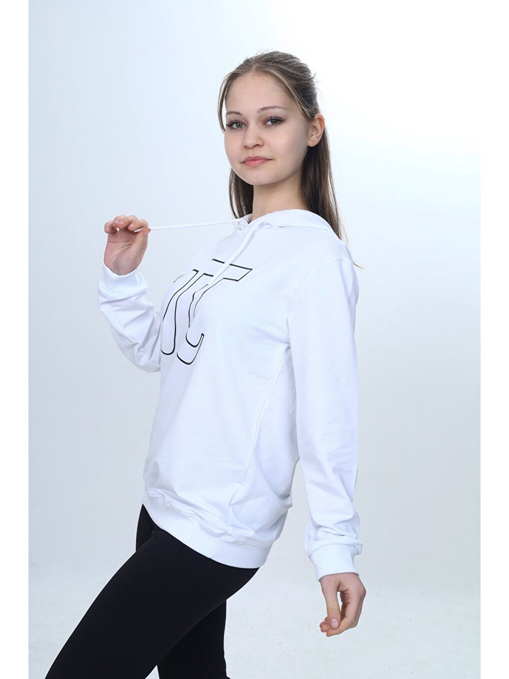 Beyaz Unisex Çocuk Pi Sayı Baskılı  Regular Kapüşonlu Sweatshirt-1