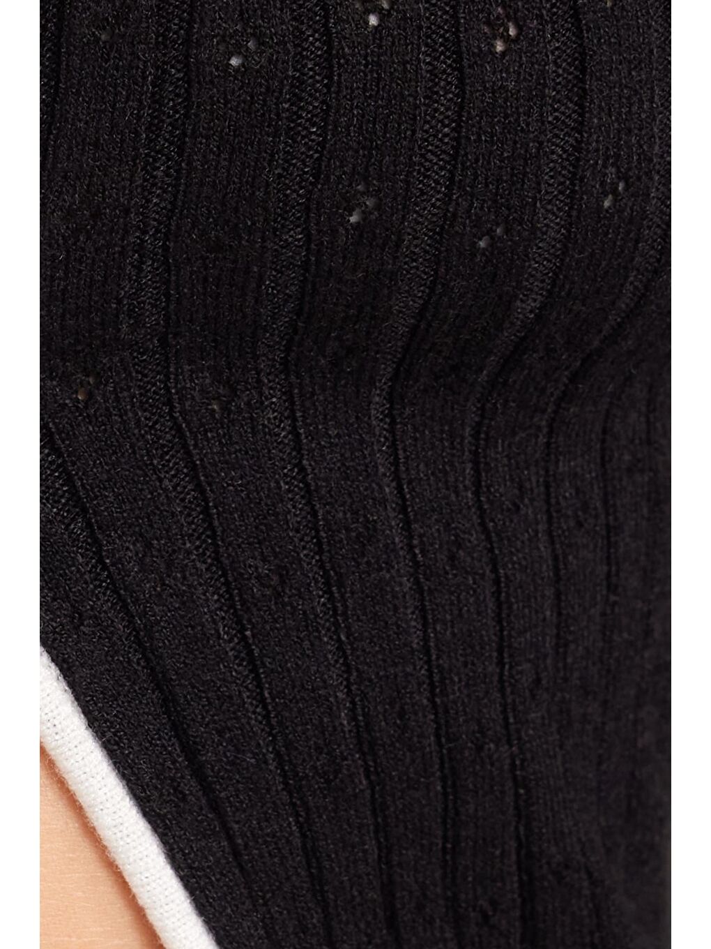 Kadın Slim Fit Dar Kesim Uzun Kollu U Yaka Bağlama Detaylı Siyah Hırka-4