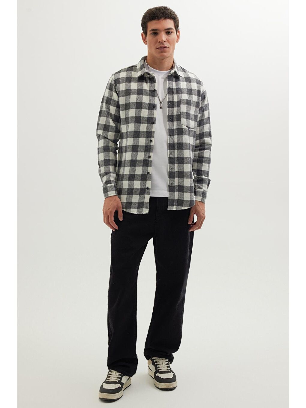 Karışık Erkek Slim Fit Dar Kesim Uzun Kollu Cepli Kareli Dama Desenli Kışlık Oduncu Gömlek-3