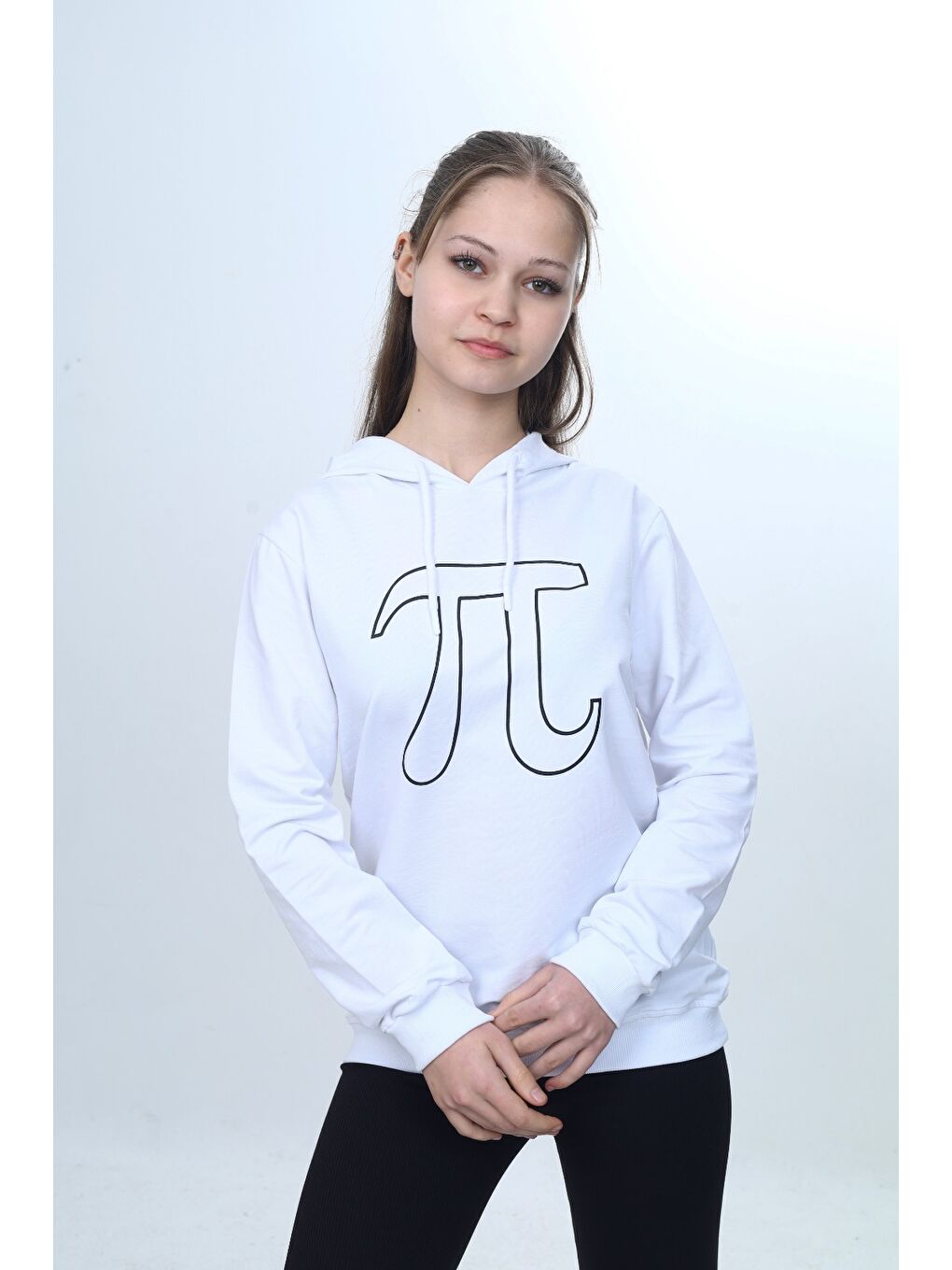 Beyaz Unisex Çocuk Pi Sayı Baskılı  Regular Kapüşonlu Sweatshirt-3