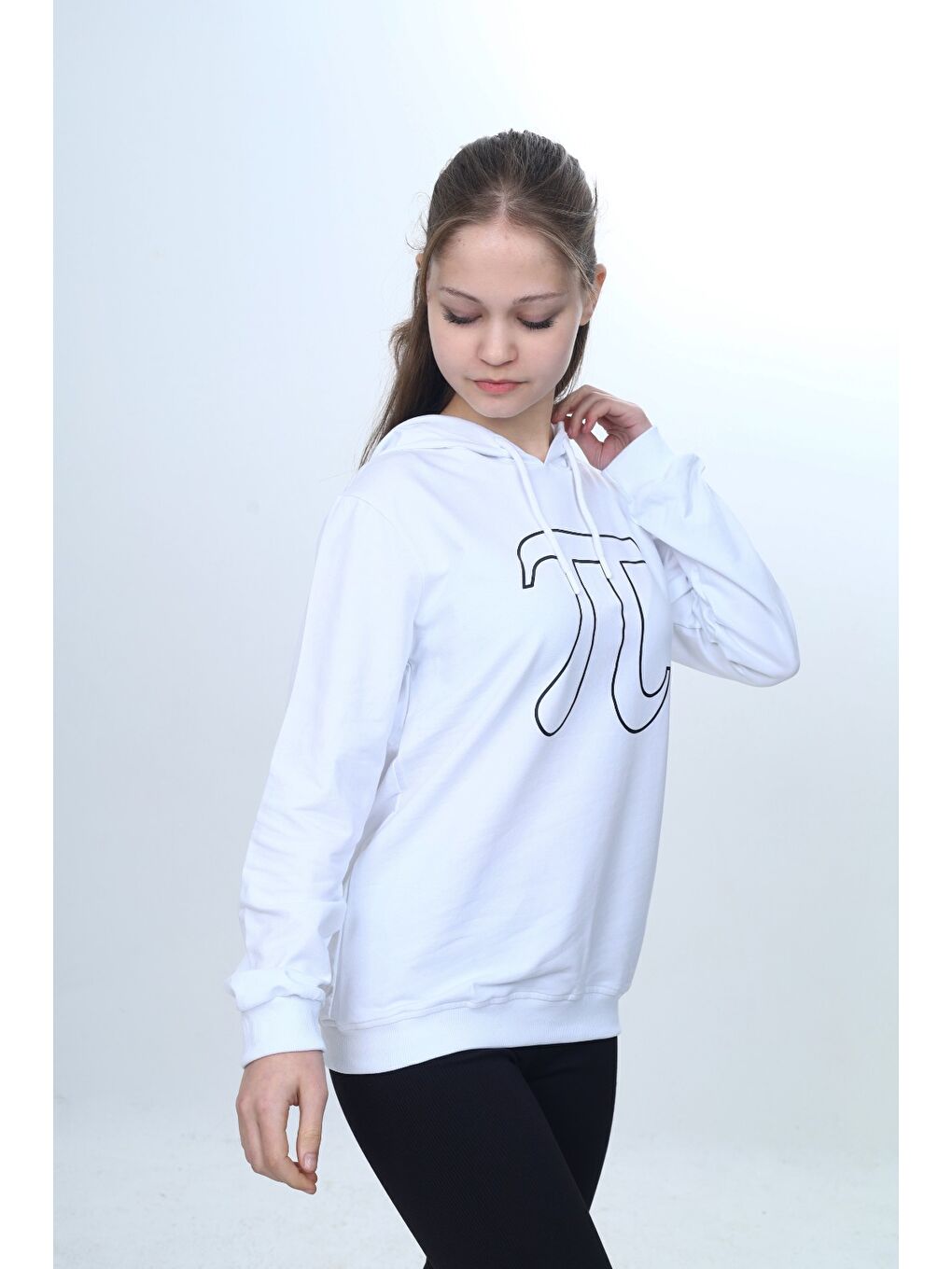 Beyaz Unisex Çocuk Pi Sayı Baskılı  Regular Kapüşonlu Sweatshirt-4