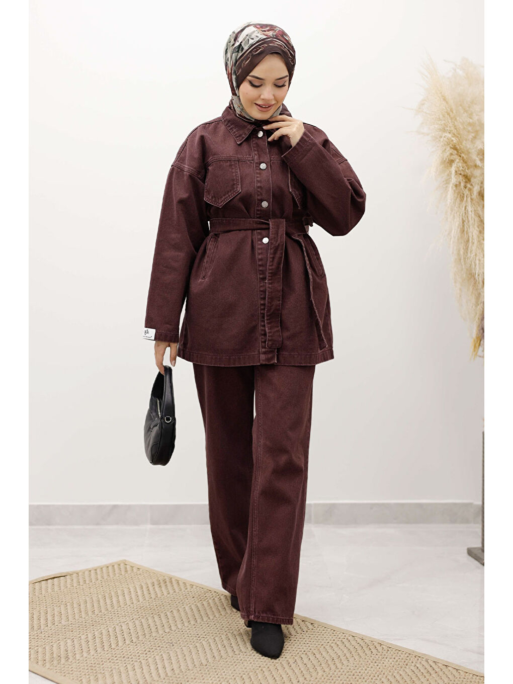 Kemerli Denim Takım TSD250231 Bordo-2