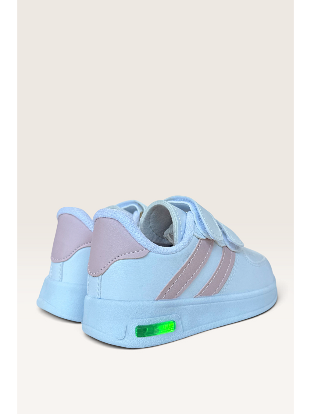 Işıklı Unisex Rahat Hafif Çocuk Spor Ayakkabı Beyaz - Pudra-3